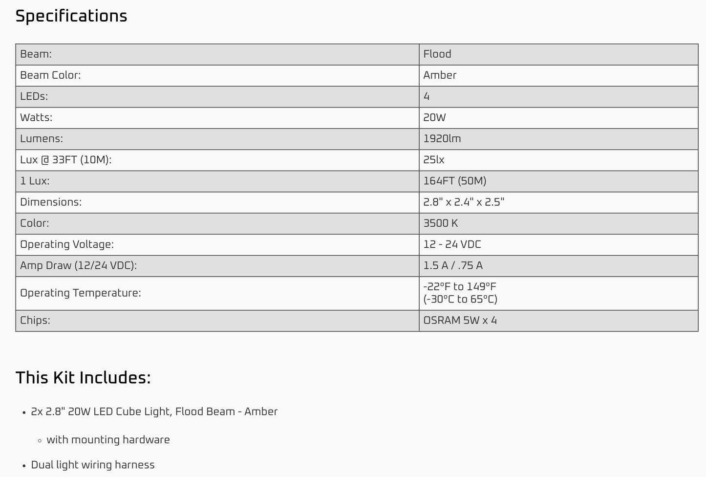 Ironman 4x4 20W Bright Cube FLOOD Beam LED Cube Light - 70 x 64mm (Pair) - AMBER ILED20BFA