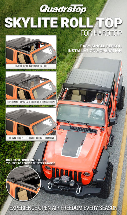 QuadraTop Skylite Roll Top for Hardtop in Twill for 19+ Jeep Wrangler JL & Gladiator JT