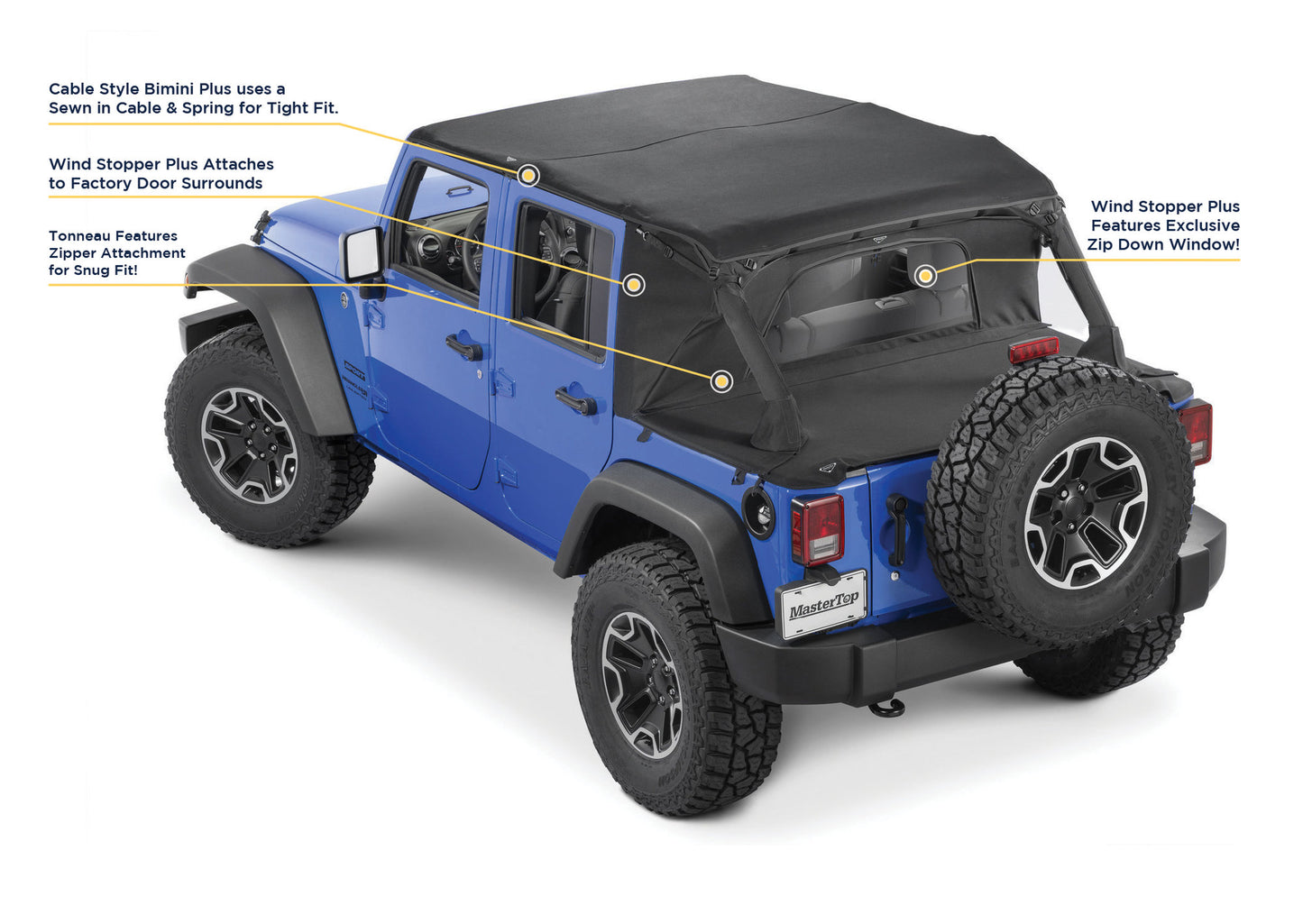 MasterTop Ultimate Summer Combo Tops in MasterTwill® Fabric for JKU 07-10 model years with Factory Softop Hardware