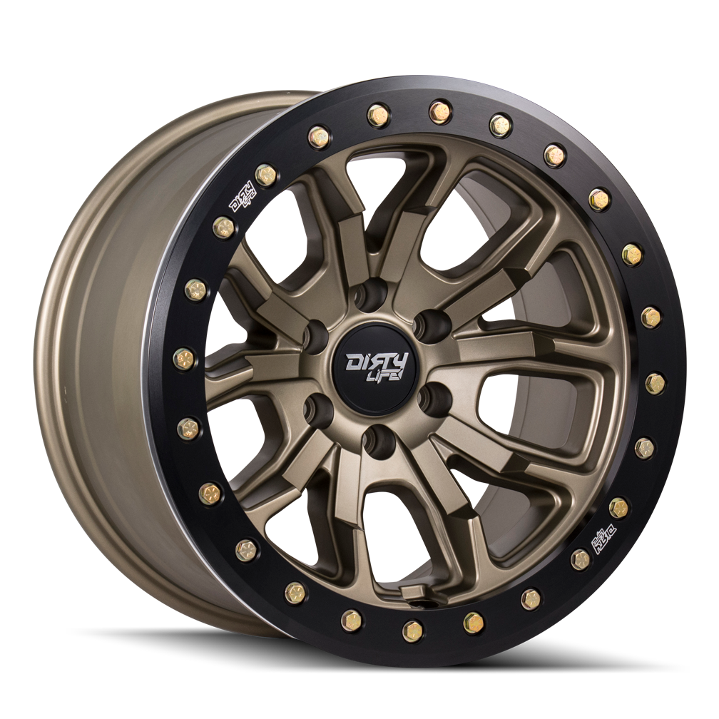 Dirty Life DT-1 9303, 17x9 Wheel with 5x5 Bolt Pattern - Matte Gold - 9303-7973MGD12