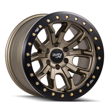 Dirty Life DT-1 9303, 17x9 Wheel with 5x5 Bolt Pattern - Matte Gold - 9303-7973MGD12