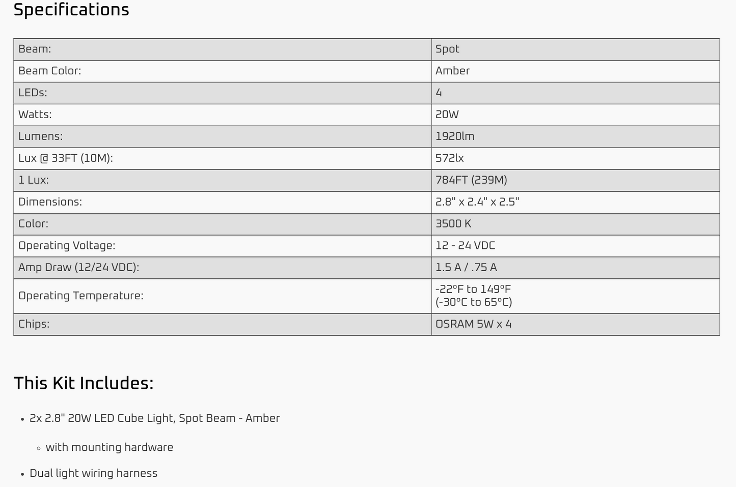 Ironman 4x4 - 20W Bright Cube SPOT Beam LED Cube Light - 70 x 64mm (Pair) - AMBER ILED20BA